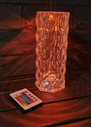 Настільна лампа троянда з пультом rgb crystal rose. проєкційний світильник-торшер нічник rose diamond