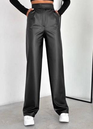 Матовые кожаные брюки брюки брюки на флисе прямые кожуни утепленные штаны2 фото