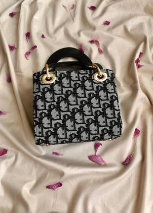 Женская сумка christian dior lady black/beige mini7 фото