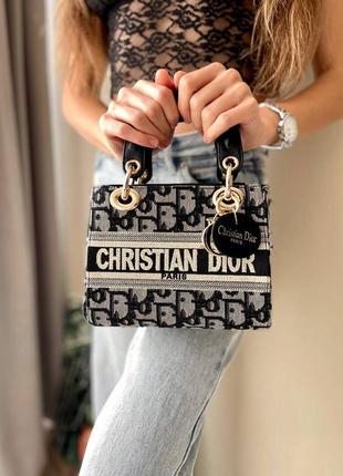 Жіноча сумка christian dior lady black/beige mini5 фото