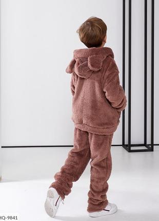 Піжама дитяча хлопчача / дівчача коричнева тепла махрова з капюшоном2 фото