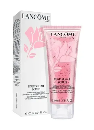 Ніжний скраб для обличчя з гранулами цукру і трояндовою водою lancome rose sugar scrub, 100ml