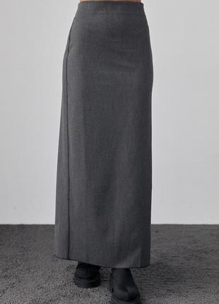 Длинная юбка-карандаш классическая макси с высоким разрезом сзади темно-серая графитовая2 фото