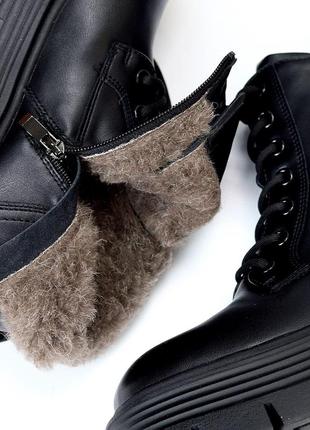 Шкіряні зимові масивні черевики натуральна шкіра з хутром зима висока платформа кожаные зимние ботинки высокая подошва натуральная кожа мех8 фото