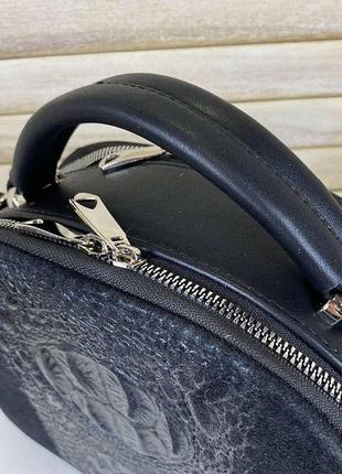 Замшевая женская сумочка на плечо экокожа рептилии черная, маленькая сумка для девочек6 фото
