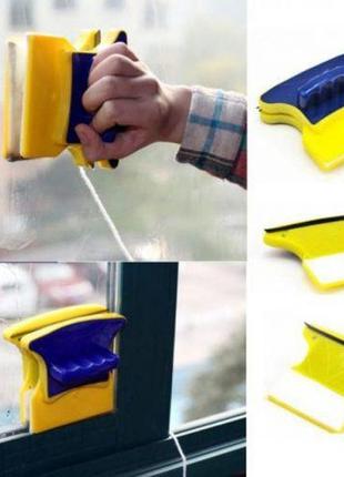 Магнитная щетка для мытья окон с двух сторон glass wiper window wizard, щетка для...