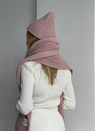 Теплый трендовый комплект шапка + большой длинный шарф пудра6 фото