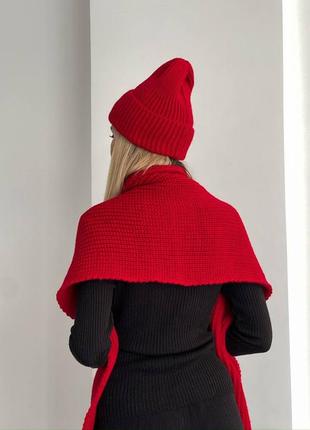 Теплый трендовый комплект шапка + большой длинный шарф красный8 фото