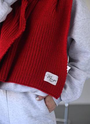 Теплый трендовый комплект шапка + большой длинный шарф красный4 фото