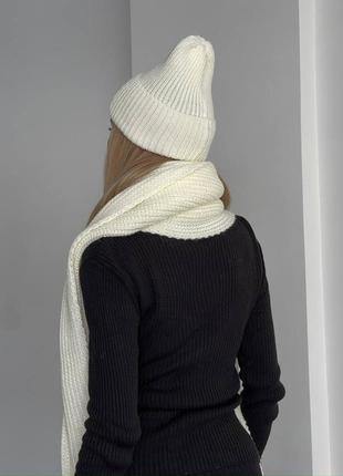 Теплый трендовый комплект шапка + большой длинный шарф молочный6 фото