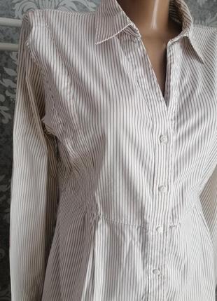Рубашка коттоновая блуза  удлинённая беж в полоску3 фото