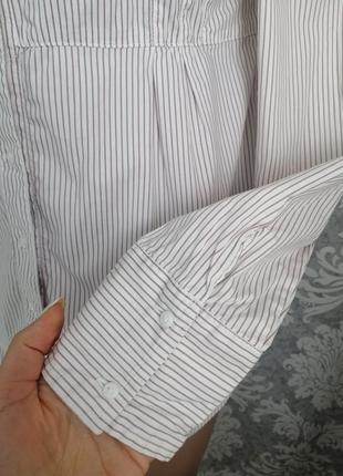 Рубашка коттоновая блуза  удлинённая беж в полоску4 фото