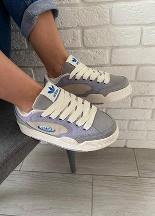 Замшевые кроссовки адидас, adidas. серый с фиолетовым и белым.8 фото