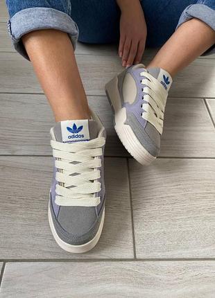 Замшевые кроссовки адидас, adidas. серый с фиолетовым и белым.4 фото
