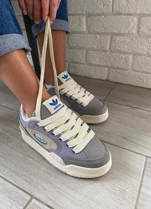 Замшевые кроссовки адидас, adidas. серый с фиолетовым и белым.2 фото