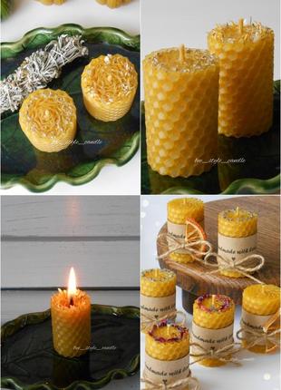Ароматный лавандовый наборчик из 3 свечей, свічки з травами, свічки з вощини7 фото