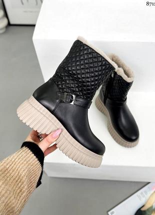 Зимние ботинки из натуральной кожи женские черные10 фото