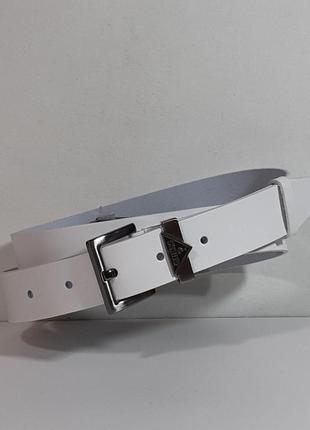 Ремінь 02.079.094 білий шкіряний 3,5 х 112 см зі світло-сірою пряжкою