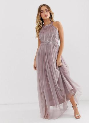 Платье макси с пайетками и юбкой из тюля asos design