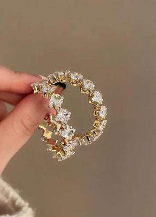 Элегантные серьги позолоченные с камнями, зеленые 4.1*4.1 см