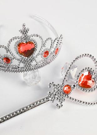 Набір аксесуарів для дівчинки принцеси - паличка, корона-діадема, червоні