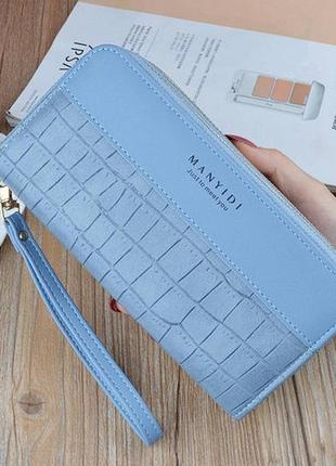 Стильний жіночий гаманець клатч на блискавці manyidi в стилі рептилії блакитний