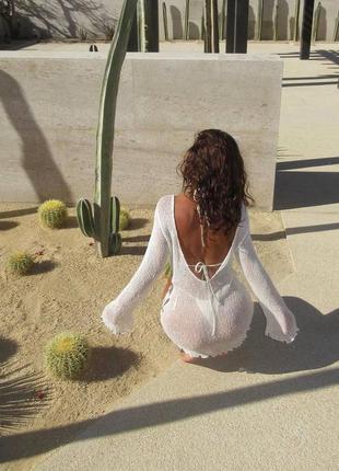 Женская пляжная туника с открытой спиной белая/ пляжное платье 42/445 фото
