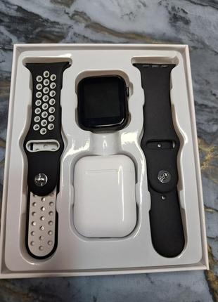 Смарт часы t55 pro max с двумя ремешками + наушники беспроводные. черный