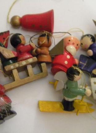 Деревянные винтажные ёлочные игрушки 10 шт для елки малютки №181 фото