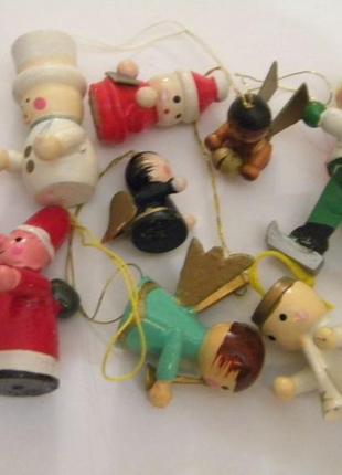 Деревянные винтажные ёлочные игрушки 10 шт для елки малютки №191 фото