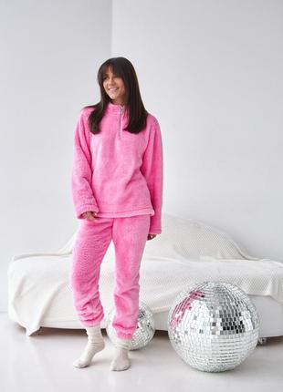 Гарний махровий жіночий домашній костюм-піжама кольору рожева (пудра) 44,46,48,50,52,54,56 504 фото