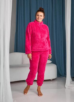 Гарний махровий жіночий домашній костюм-піжама кольору рожева (пудра) 44,46,48,50,52,54,56 507 фото