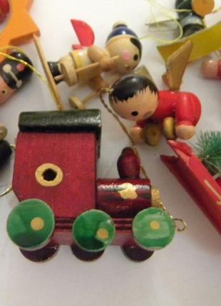 Деревянные винтажные ёлочные игрушки 10 шт для елки малютки №213 фото