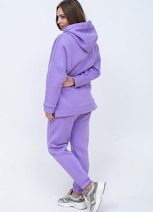 Теплый флисовый женский костюм худи с капюшоном, размер xl, фиолетовый цвет