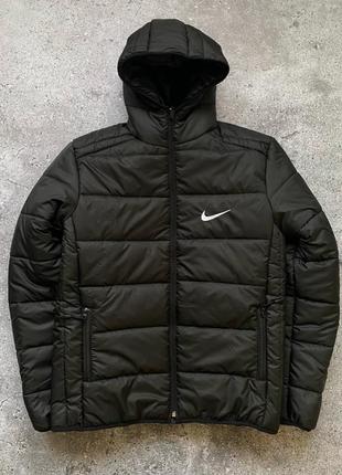 Зимняя мужская короткая куртка nike черная водоотталкивающая плащевка