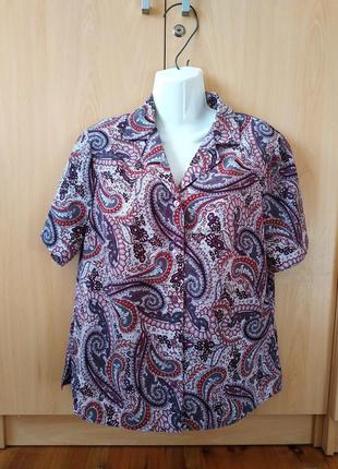 Винтажная блуза с коротким рукавом в модный принт пейсли или турецкий огурец