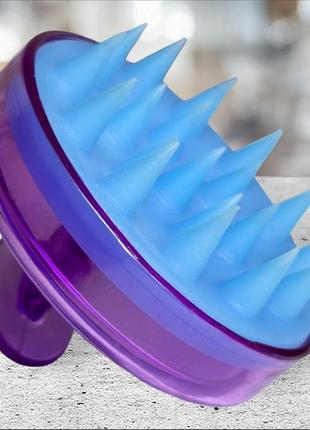 Силіконовий масажер для шкіри голови (шабер для миття волосся), фіолетовий/блакитний4 фото