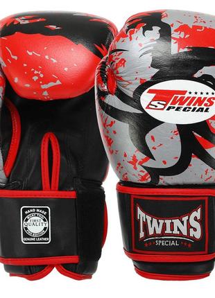 Кожаные перчатки боксерские (р-р 10,12,14 oz) twins tribal bo-9952 красный1 фото