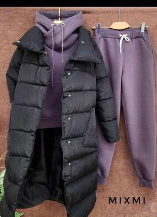 Комплект куртка пуховик и спортивный костюм женский на флисе4 фото