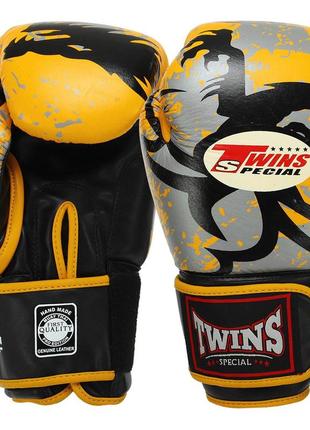 Кожаные перчатки боксерские (р-р 10,12,14 oz) twins tribal bo-9952 желтый