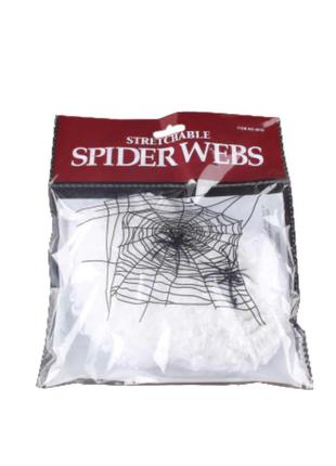 Паутина с пауками на хэллоуин 13642 белая 200 г 30 пауков2 фото