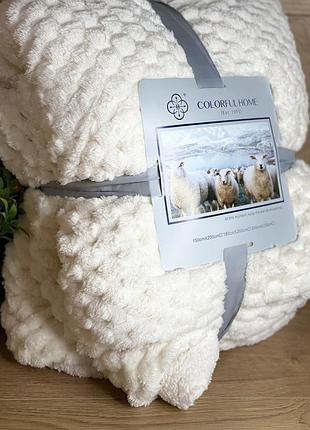 Двусторонний велюровый плед на овчине евро 200х230 молочный