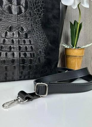 Женская  сумка из натуральной замши под крокодила черная, натуральная замшевая  сумочка7 фото