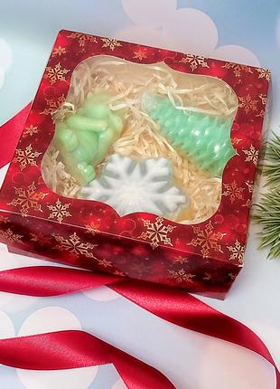 Новогодний подарочный набор мыла ручной работы, дракоша, снежинка и елочка2 фото