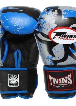 Кожаные перчатки боксерские (р-р 10,12,14 oz) twins tribal bo-9952 синий