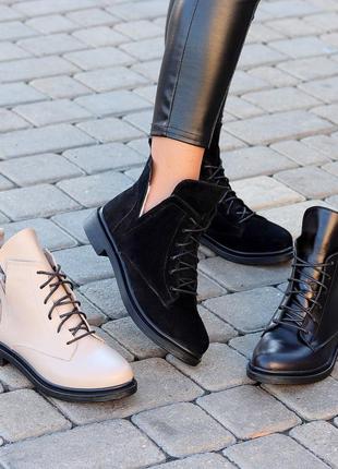 Женские ботинки туфли деловые в дизайнер исполнение кожаные замшевые на каблуку невысоком