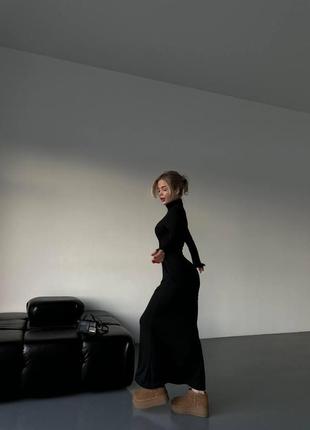 Стильное черное платье длиной миди длинные рукава из джерси с начесом размеры норма9 фото