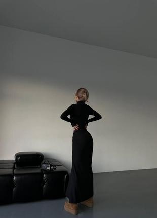 Стильное черное платье длиной миди длинные рукава из джерси с начесом размеры норма8 фото