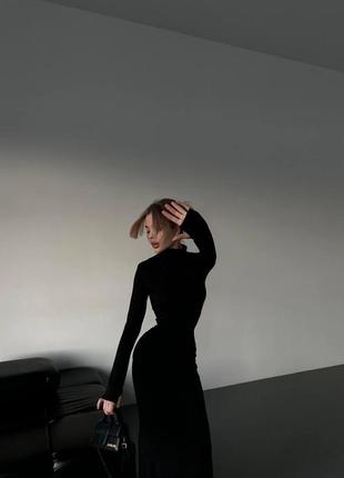 Стильное черное платье длиной миди длинные рукава из джерси с начесом размеры норма7 фото