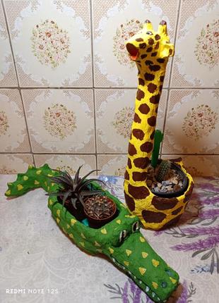 Handmade кашпо для кактусов жираф и крокодил1 фото